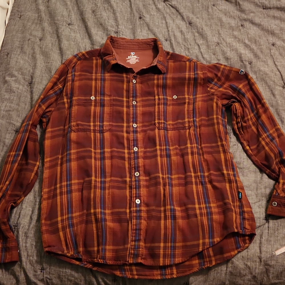 Kuhl flannel mens large orange blue yellow